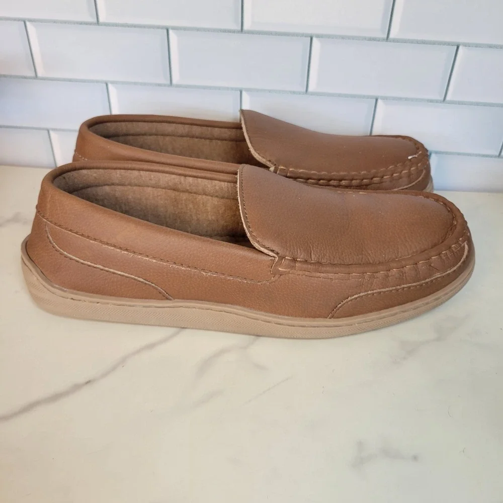 MyPillow MySlippers Mens 11 Brown Leather Moccasin Slippers 74462-05